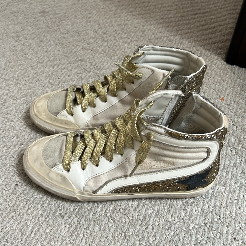 Golden Goose Slides 35 Gold Glitter 5 Tennis Shoes
